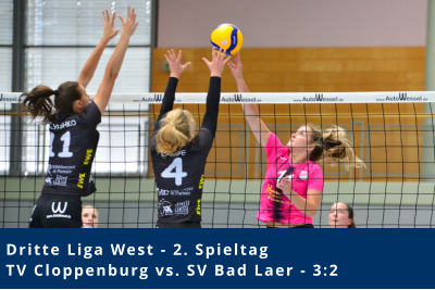 Dritte Liga West - 2. Spieltag TV Cloppenburg vs. SV Bad Laer - 3:2